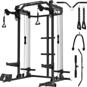 Mikolo Power Cage, 2000LB Power Rack with Independent Dual Pulley System