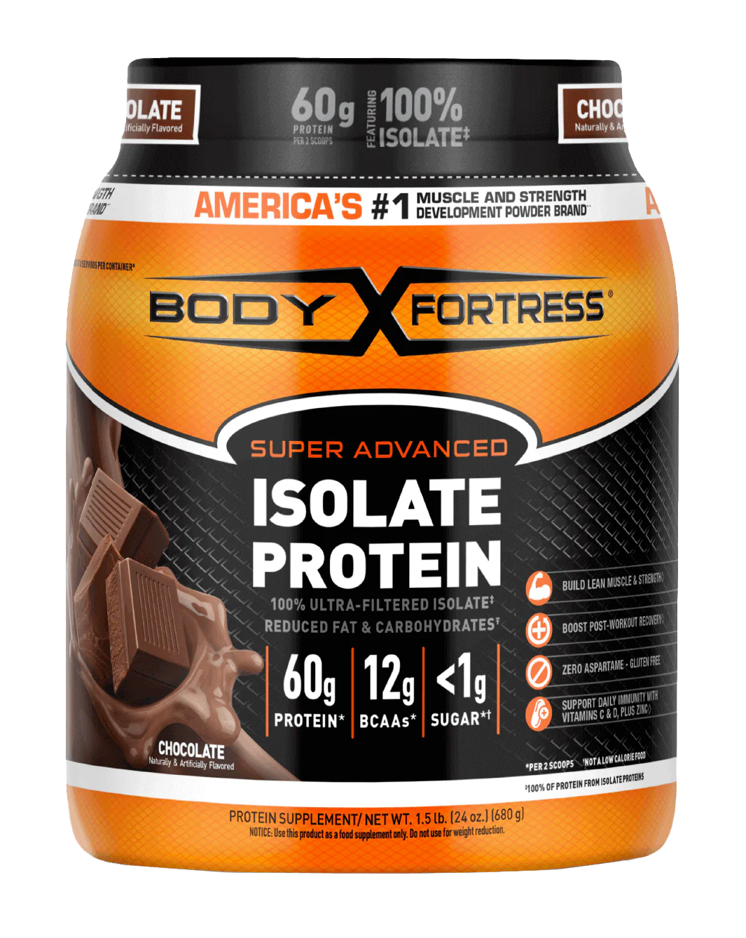 Body Fortress Super Advanced Isolate Easy to Digest Protein Powder Chocolate