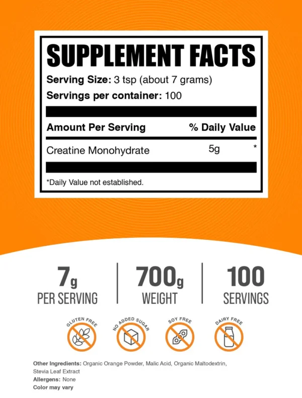 Bulk Supplements Creatine Monohydrate Powder Orange Smash Flavor