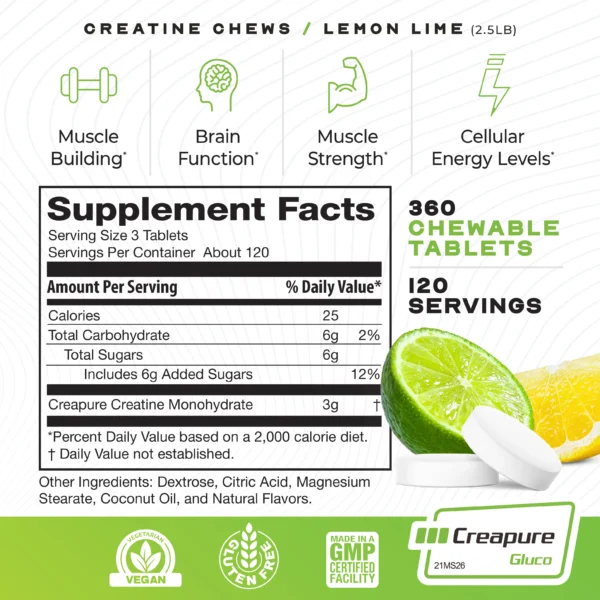Muscle Feast Vegan Creatine Monohydrate Gluten Free Creapure Chews