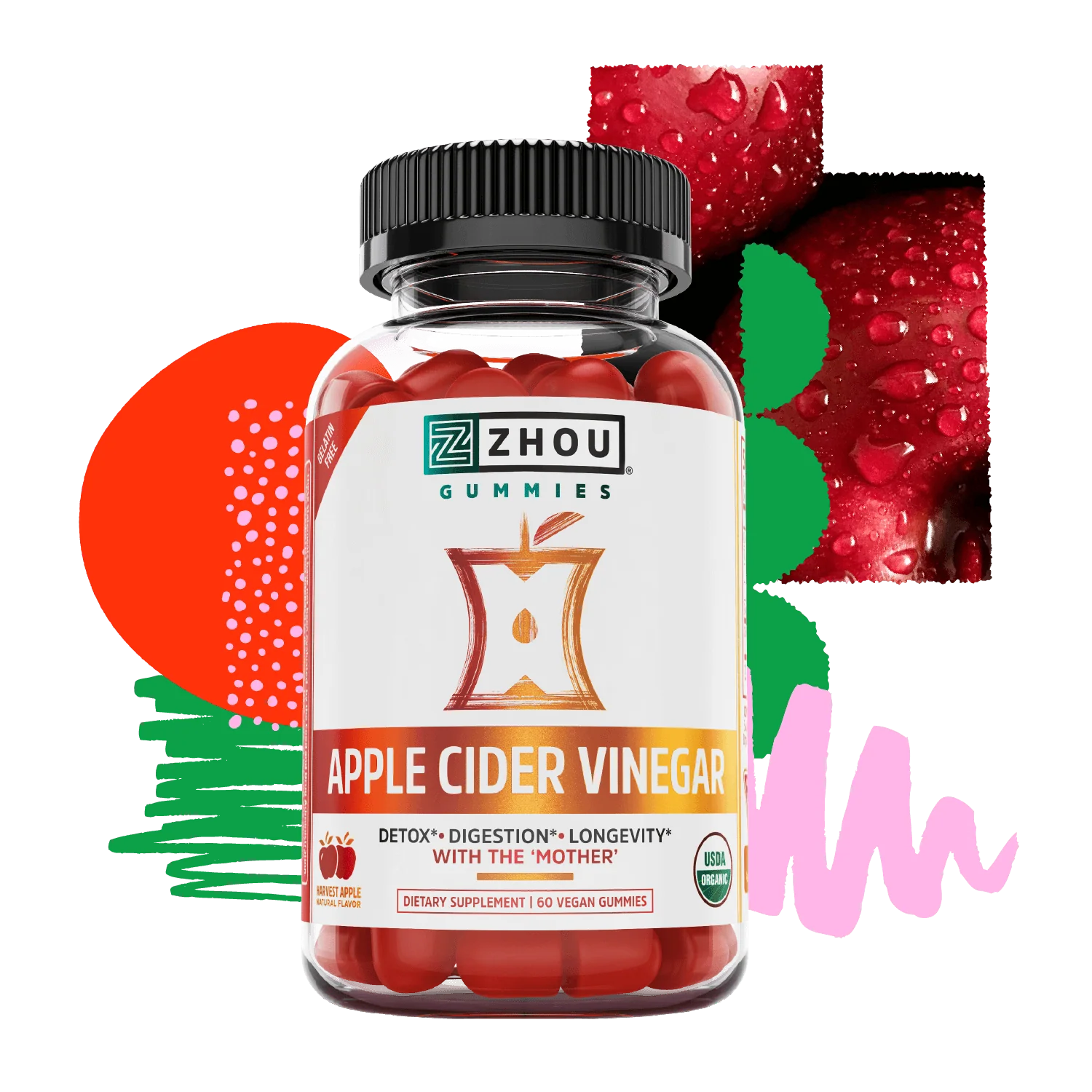 Zhou Gummies Apple Cider Vinegar.Servings Per Bottle: 30