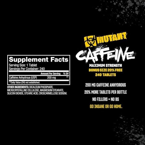 Mutant Caffeine Pills – Pharmaceutical-Grade Pure Caffeine Supplement for Boosting Energy
