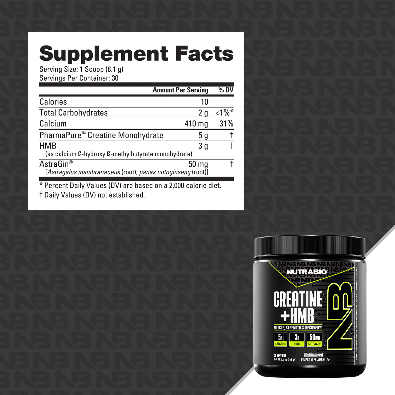 NutraBio Creatine + HMB