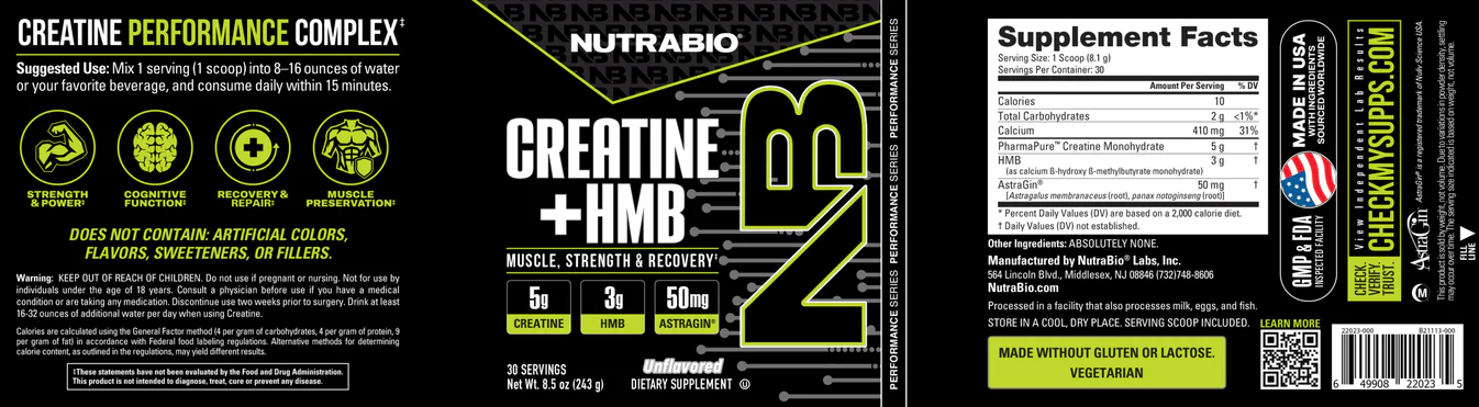 NutraBio Creatine + HMB