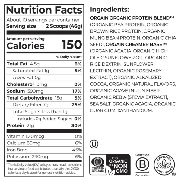 Orgain Organic Protein™ Plant Based Protein Powder Creamy Chocolate Fudge