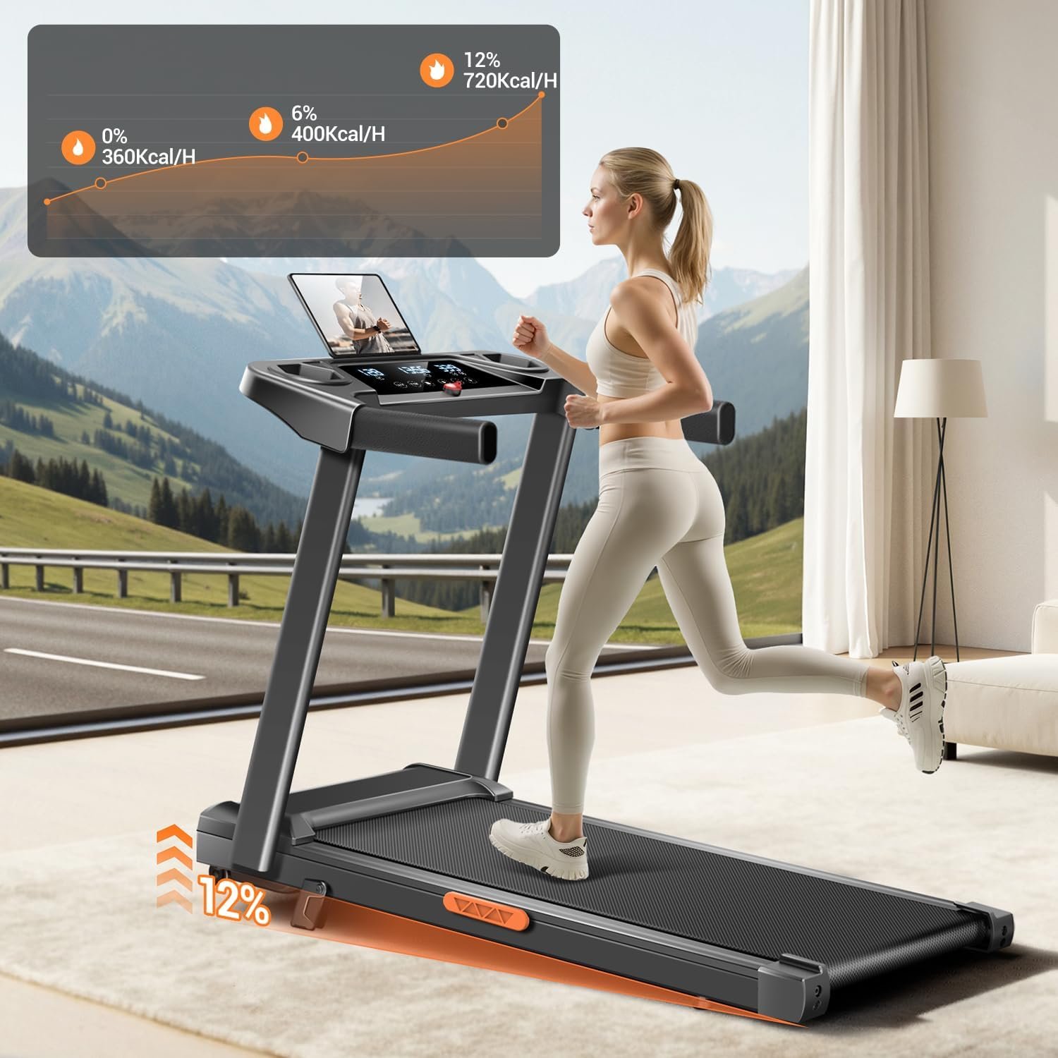 12% Incline Treadmill with Handle 3-in-1 Portable Treadmills for Home and Office