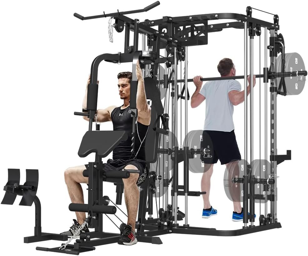 all in one home gym station, multifunction smith machine, home gym cable & rack system, compact full-body gym machine, adjustable cable home gym, multi-station workout equipment