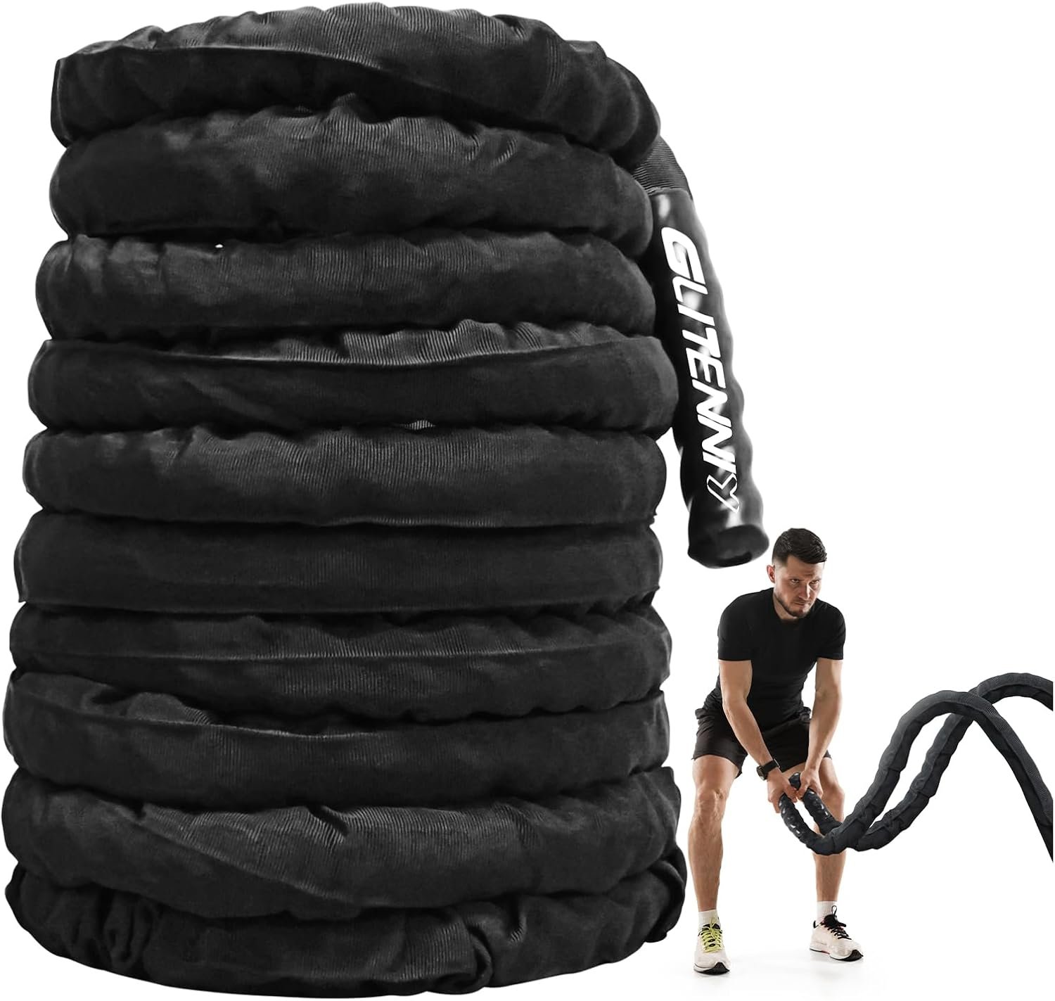 Battle Ropes Black Workout Rope 1 inch Battle Ropes for Home Gym 30ft