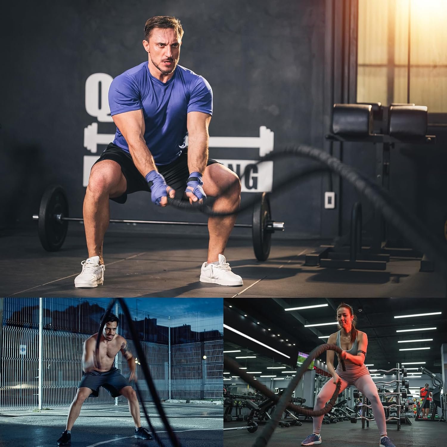 Battle Ropes Black Workout Rope 1 inch Battle Ropes for Home Gym 30ft