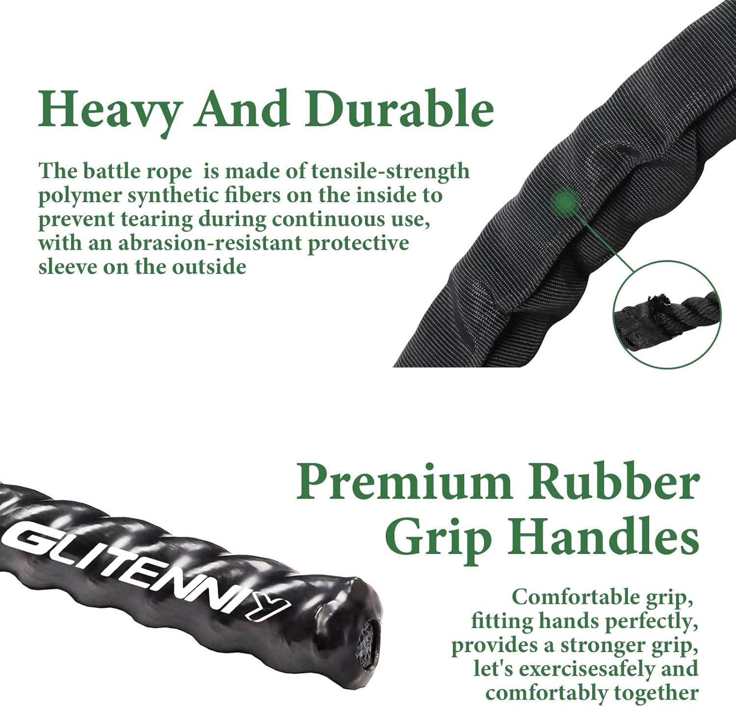 Battle Ropes Black Workout Rope 1 inch Battle Ropes for Home Gym 30ft 445