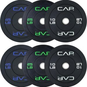 CAP Barbell 2-Inch Olympic Bumper Plate Weight Set with 6 Post Rack