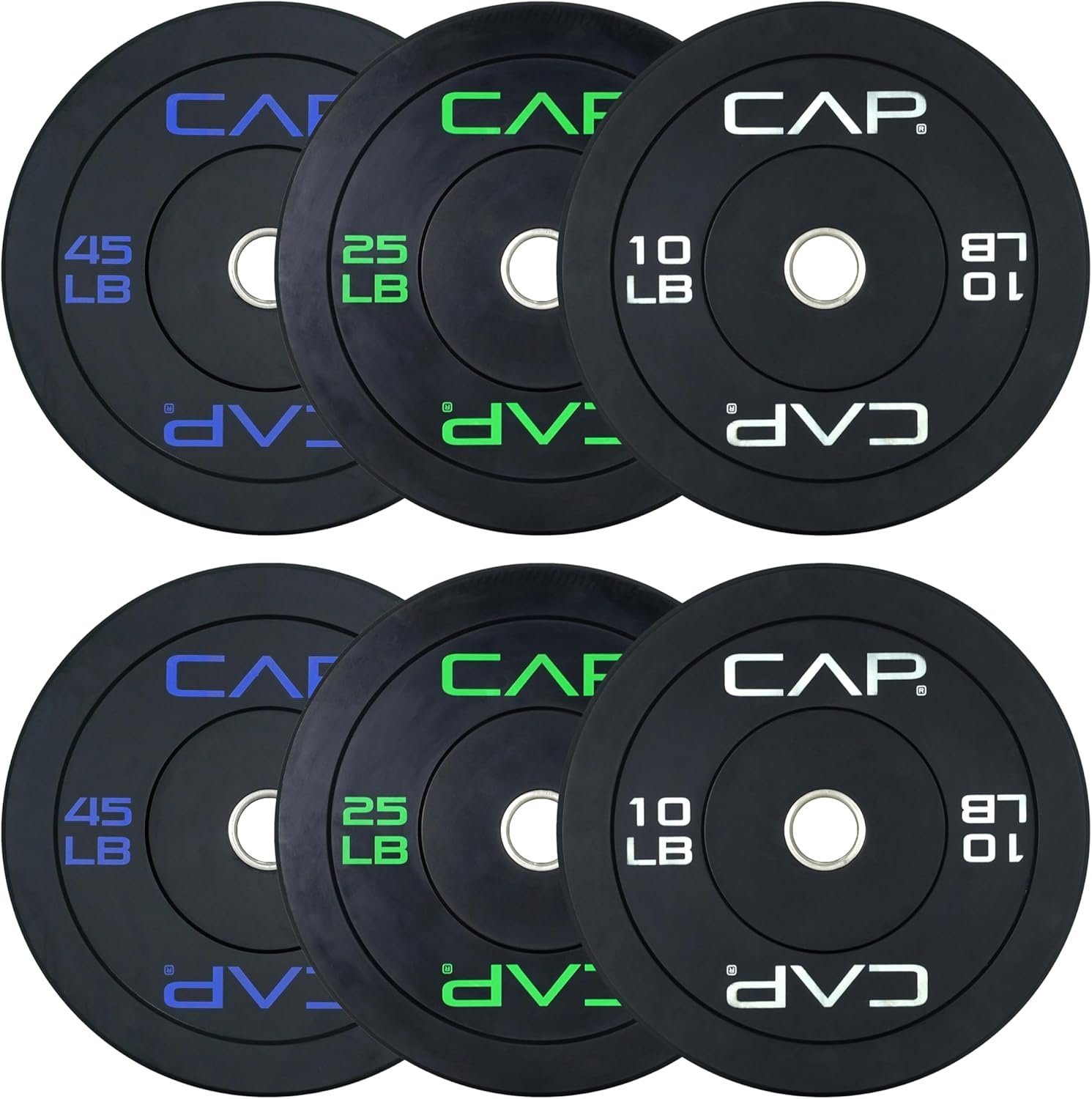 CAP Barbell 2-Inch Olympic Bumper Plate Weight Set with 6 Post Rack