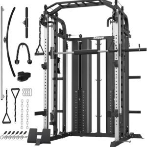 DONOW Smith Machine with Weight Stacks Home Gym Sytem Power Cage Squat Rack Dual Cable Crossover Machine All in One 1