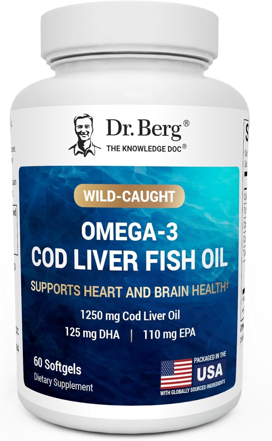 Dr. Berg Maximum Strength Omega-3 Cod Liver Fish Oil 1250 mg from Wild-Caught Cod 1