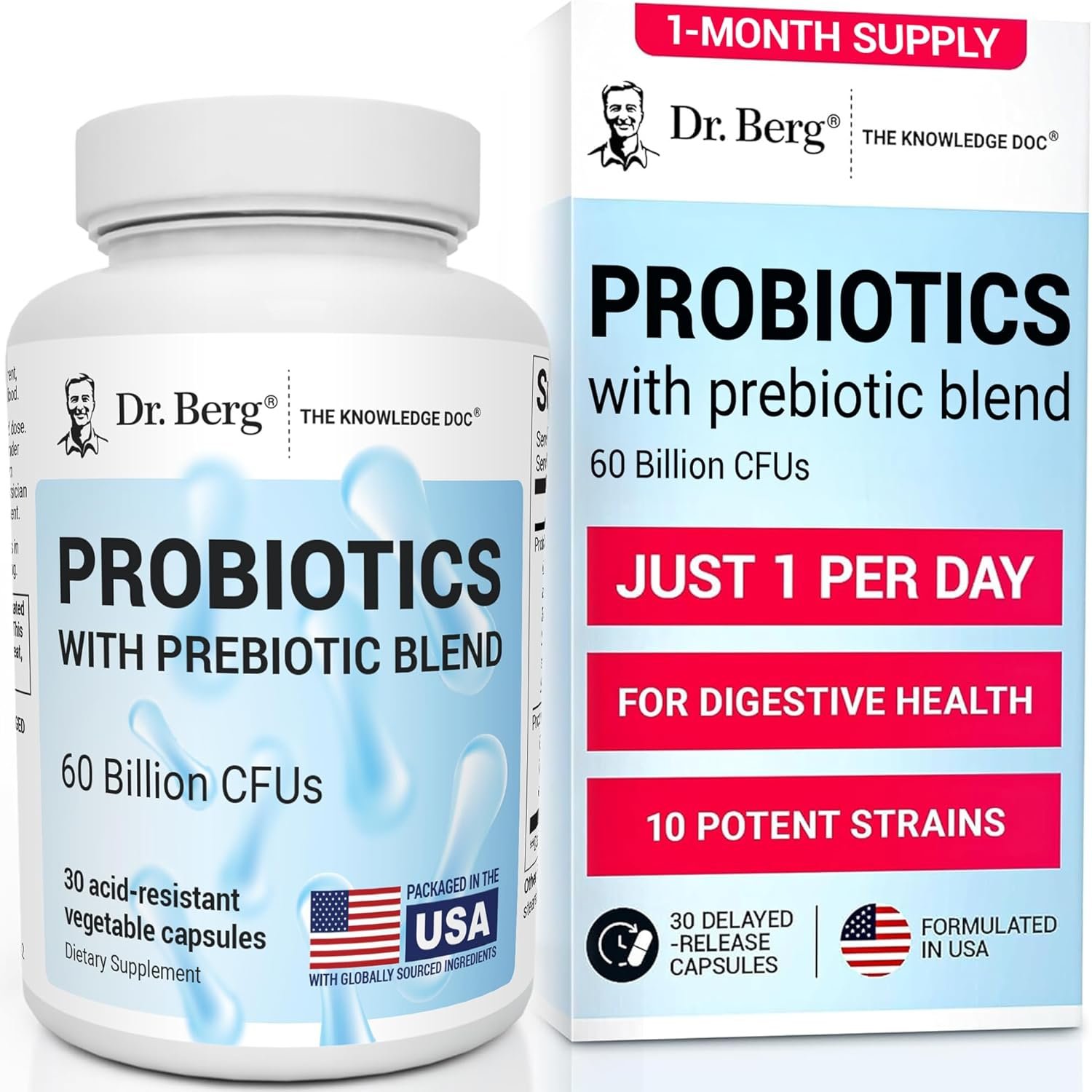 Dr. Berg Probiotic Supplement 60 Billion CFUs Helps Ease Occasional Constipation Diarrhea Gas and Bloating 1
