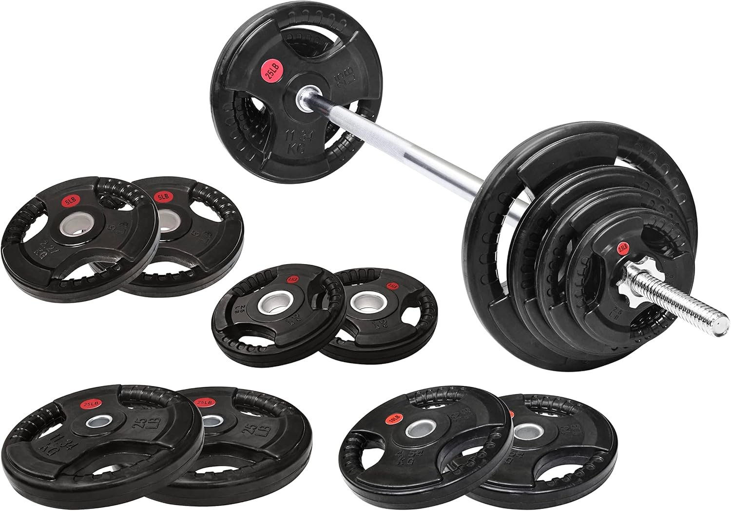 Fitvids Barbell Weight Set Cast Iron 1" Standard Weight Plates Including 5FT Standard Barbell Bar and Star Locks