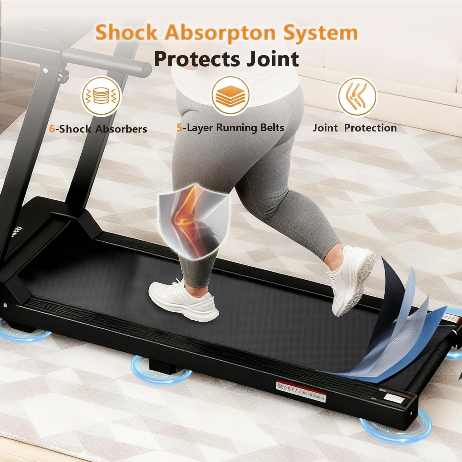 Foldable Treadmills for Home 3.0 HP Portable Treadmills for Running and Walking with Handles