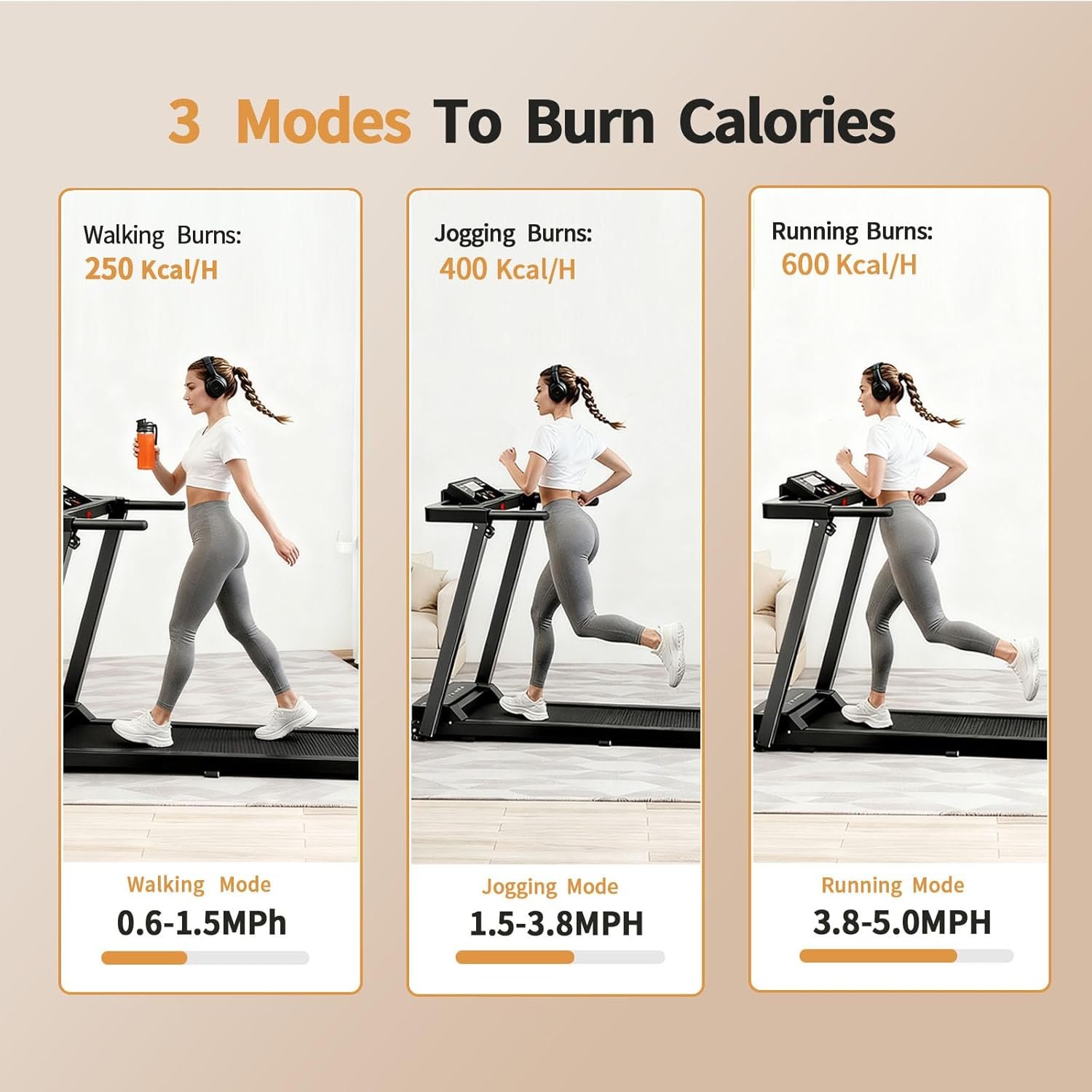 Foldable Treadmills for Home 3.0 HP Portable Treadmills for Running and Walking with Handles