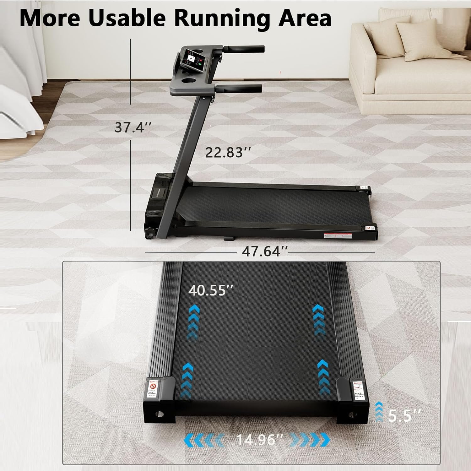 Foldable Treadmills for Home 3.0 HP Portable Treadmills for Running and Walking with Handles