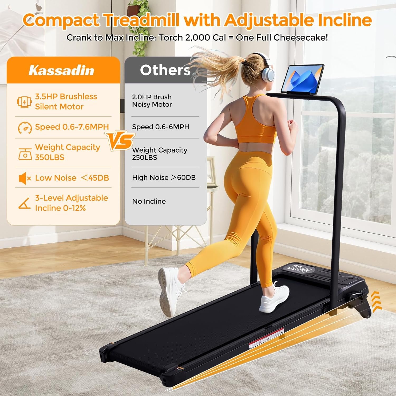 Folding Foldable Walking Pad Treadmill with Handle Bar and Adjustable Incline 6