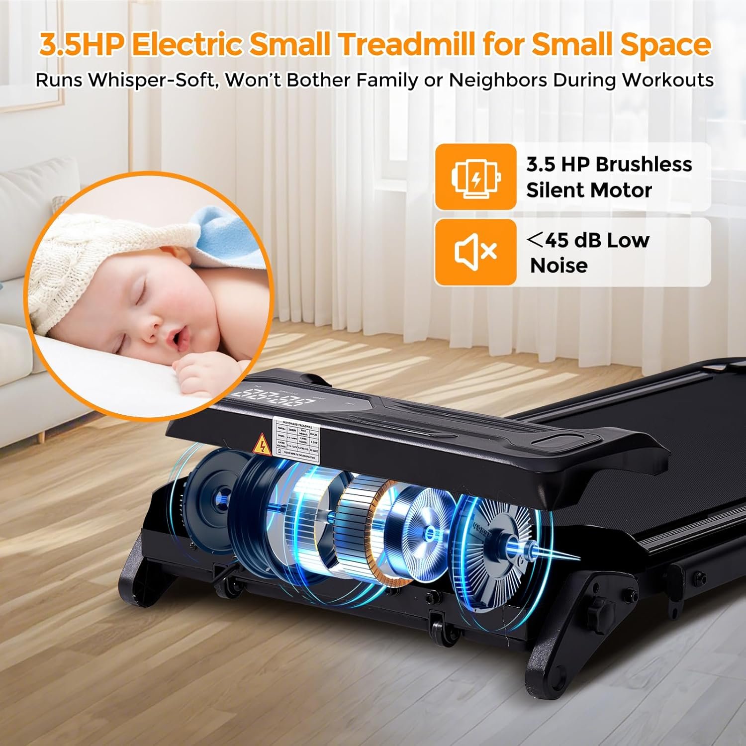 Folding Foldable Walking Pad Treadmill with Handle Bar and Adjustable Incline 7