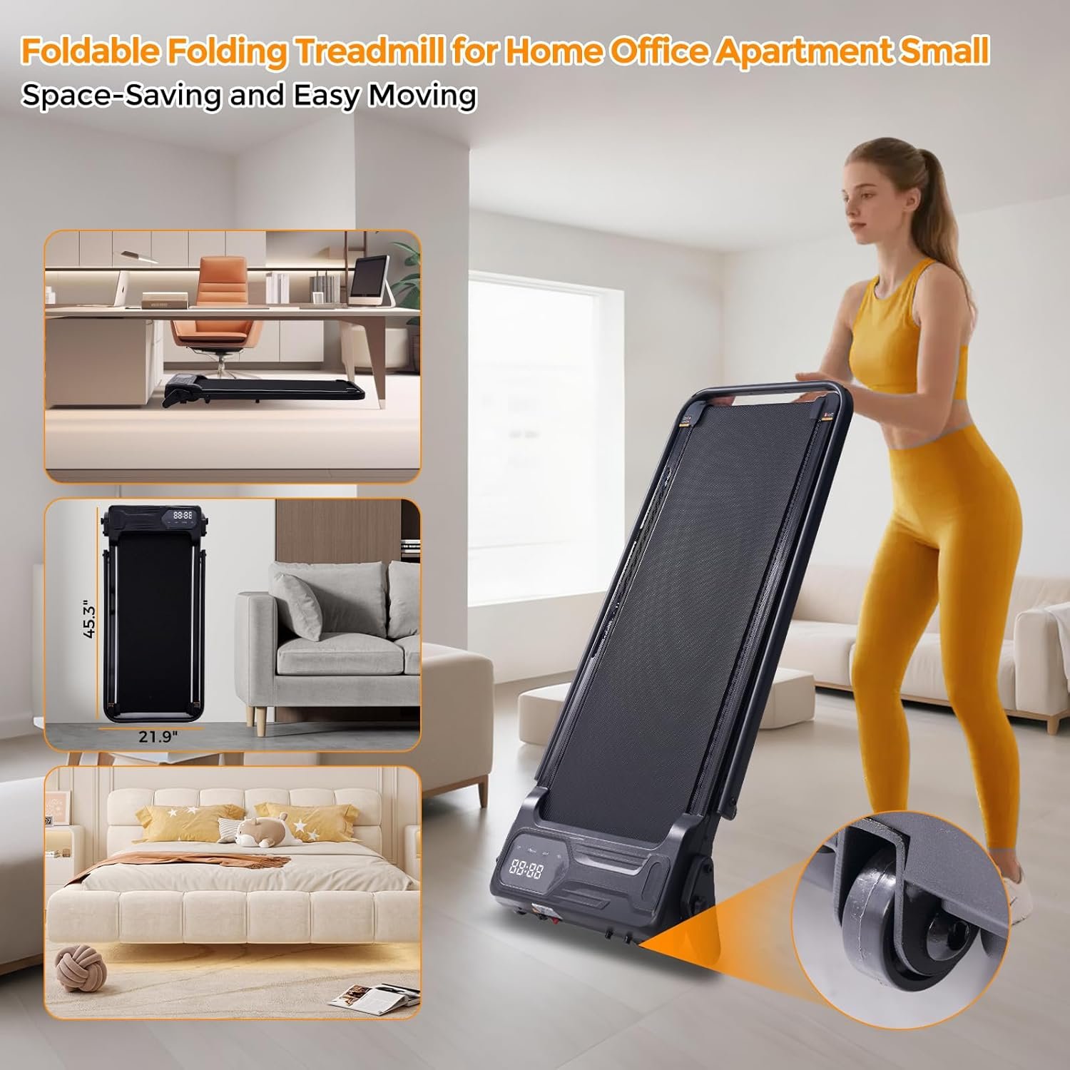 Folding Foldable Walking Pad Treadmill with Handle Bar and Adjustable Incline 8