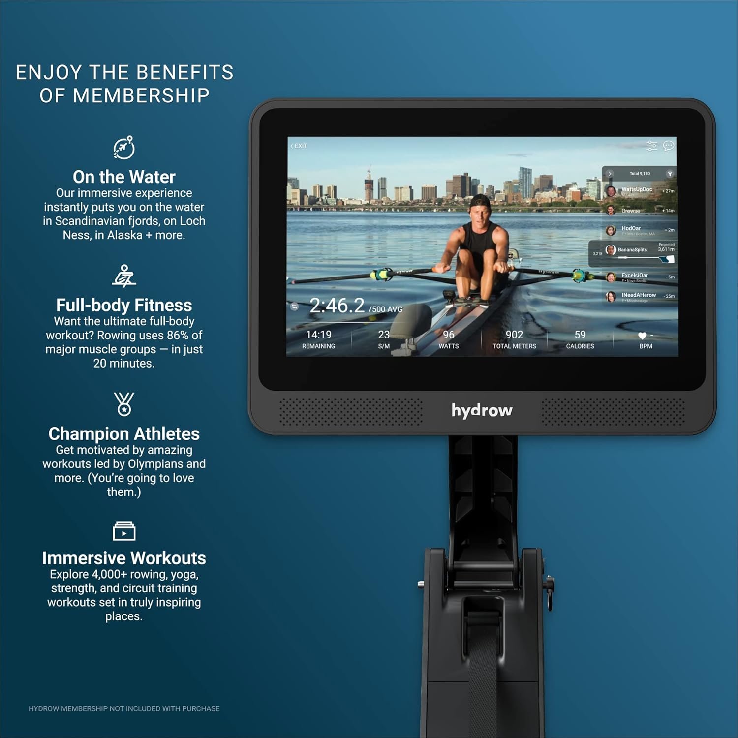 Hydrow Wave Rowing Machine with 16" HD Touchscreen and Speakers