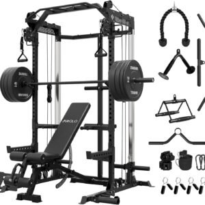 Mikolo Power Cage, 2000LB Power Rack with Independent Dual Pulley System, Multi-Function Home Gym Workout Machine