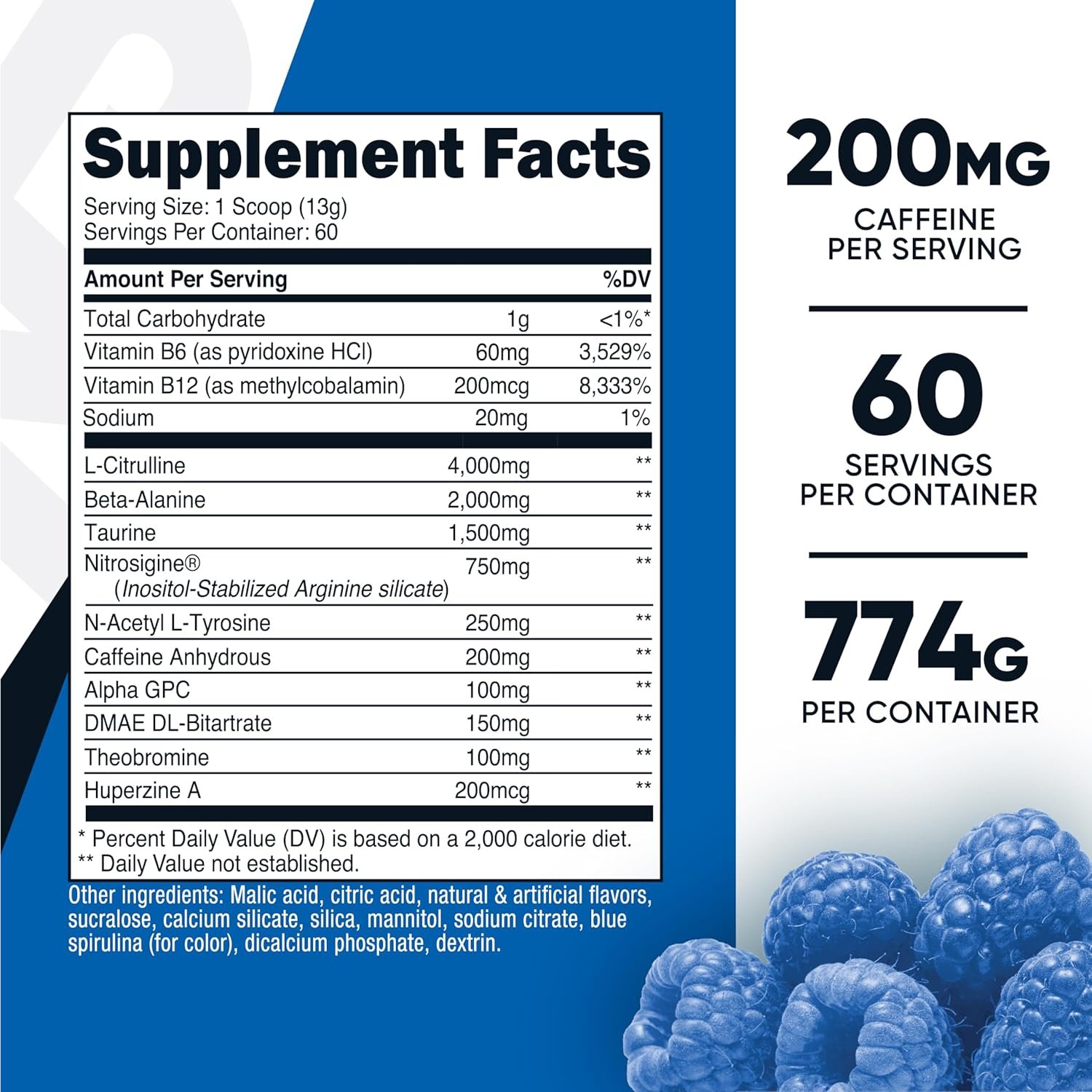 Nutricost Pre-Workout Complex Powder 60 Servings Blue Raspberry