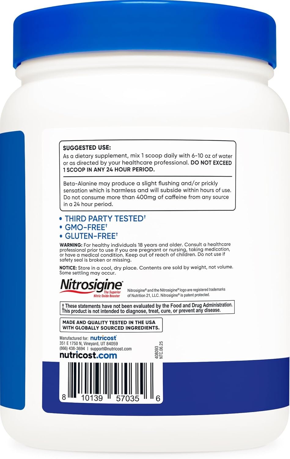 Nutricost Pre-Workout Complex Powder 60 Servings Blue Raspberry