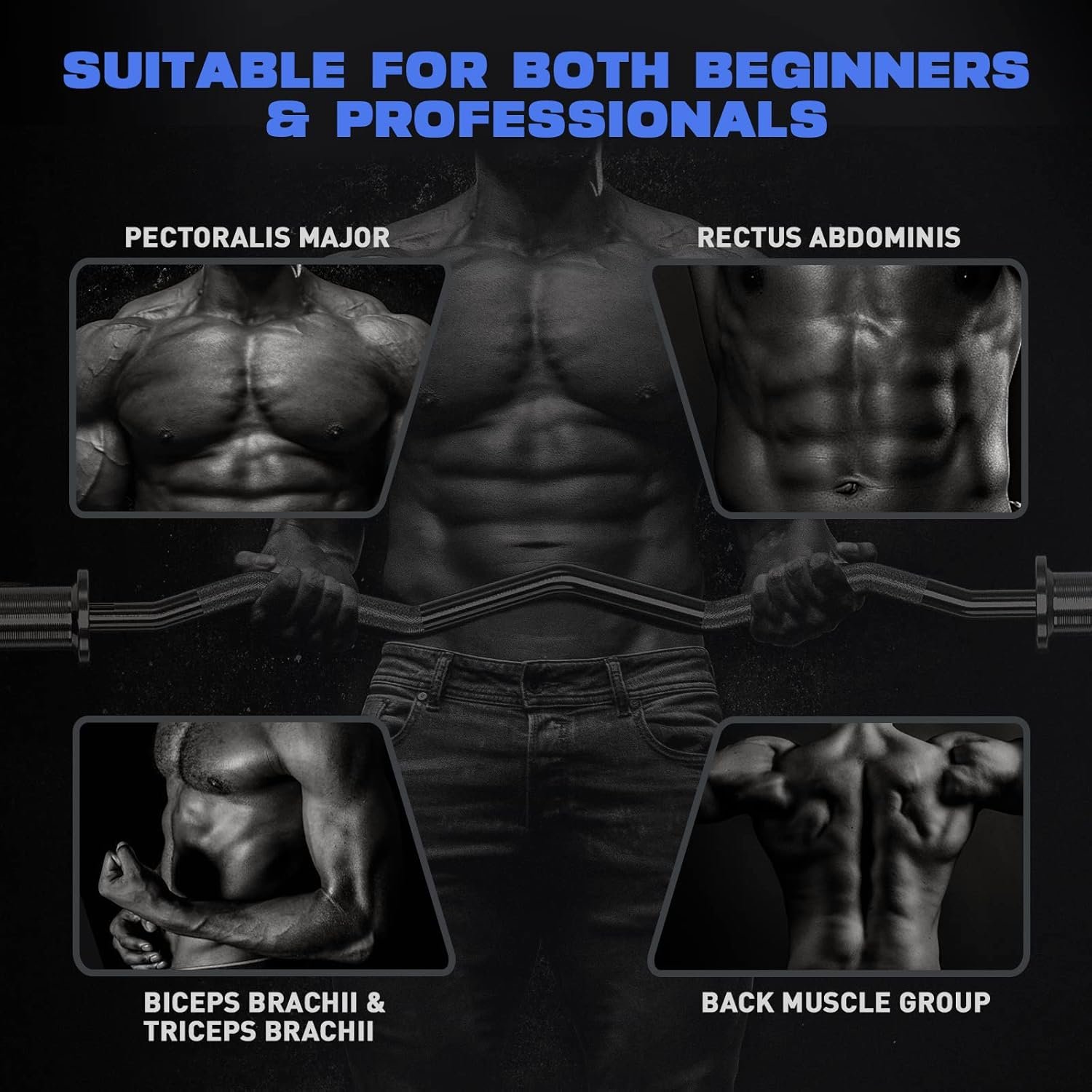 Olympic EZ Curl Barbell Bar 47" EZ Curl Bar for Weight Lifting, Biceps, triceps