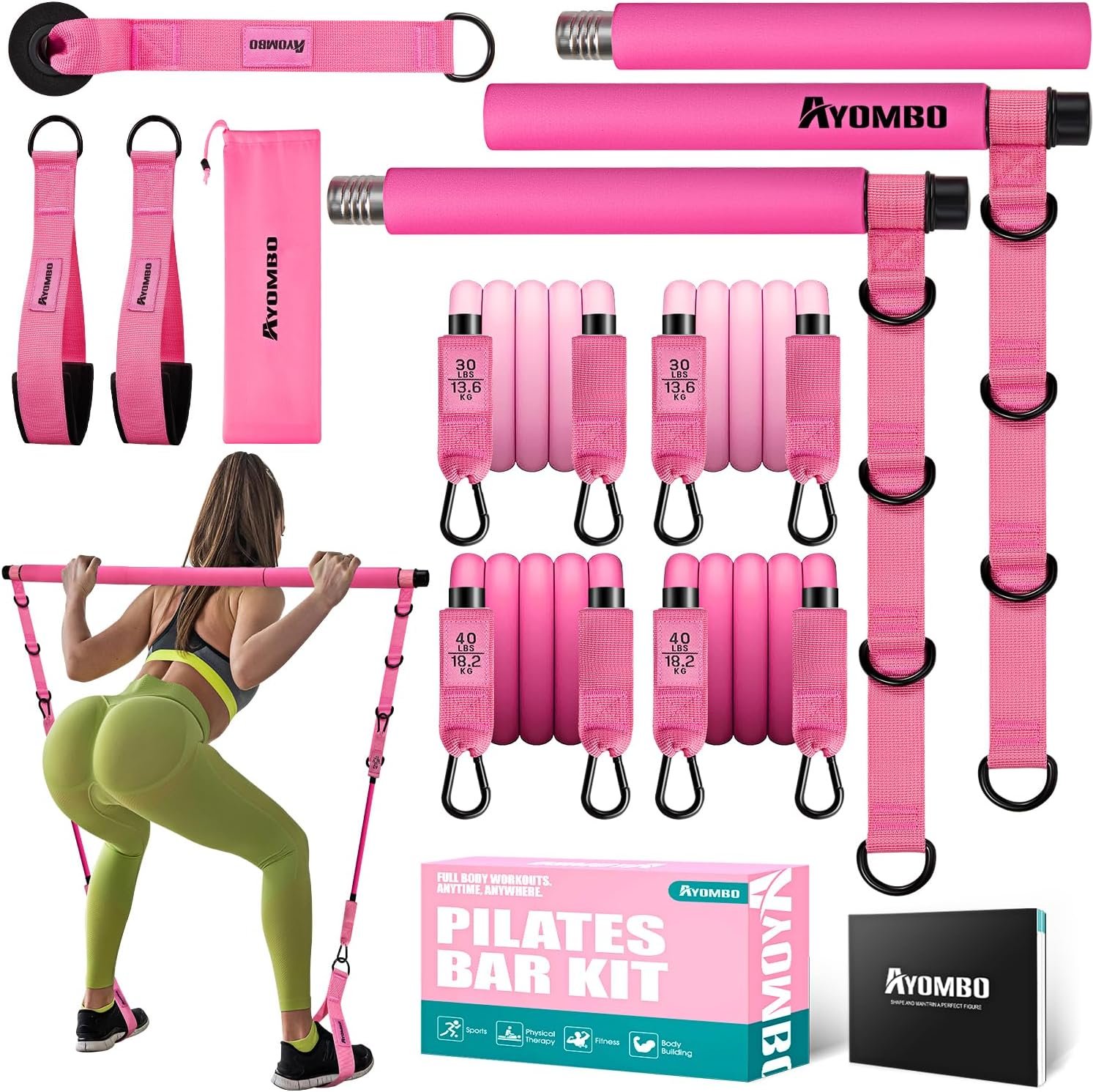 Pilates Bar Kit with Resistance Bands Pilates Workout Equipment for Legs Hip Waist Arm