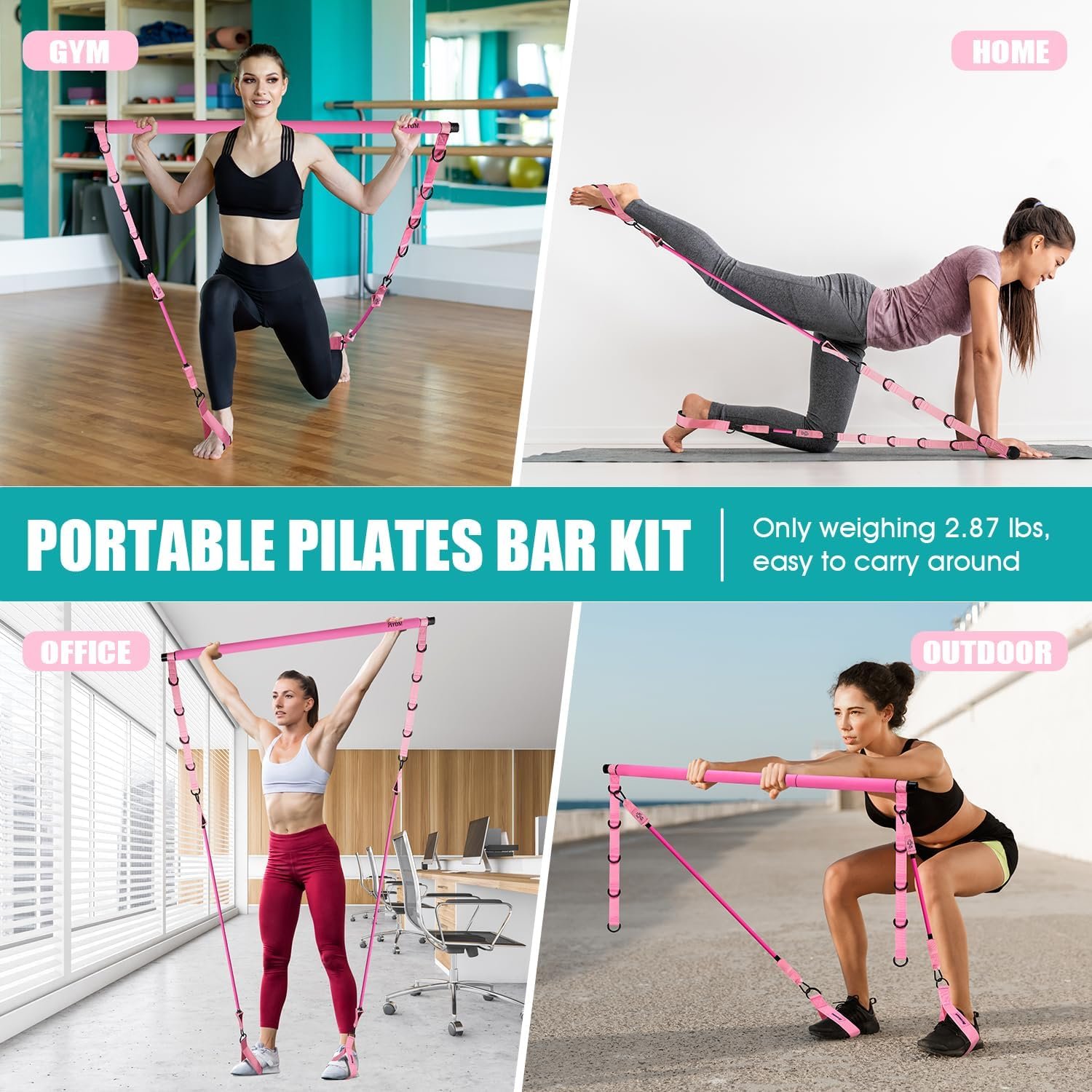 Pilates Bar Kit with Resistance Bands Pilates Workout Equipment for Legs Hip Waist Arm