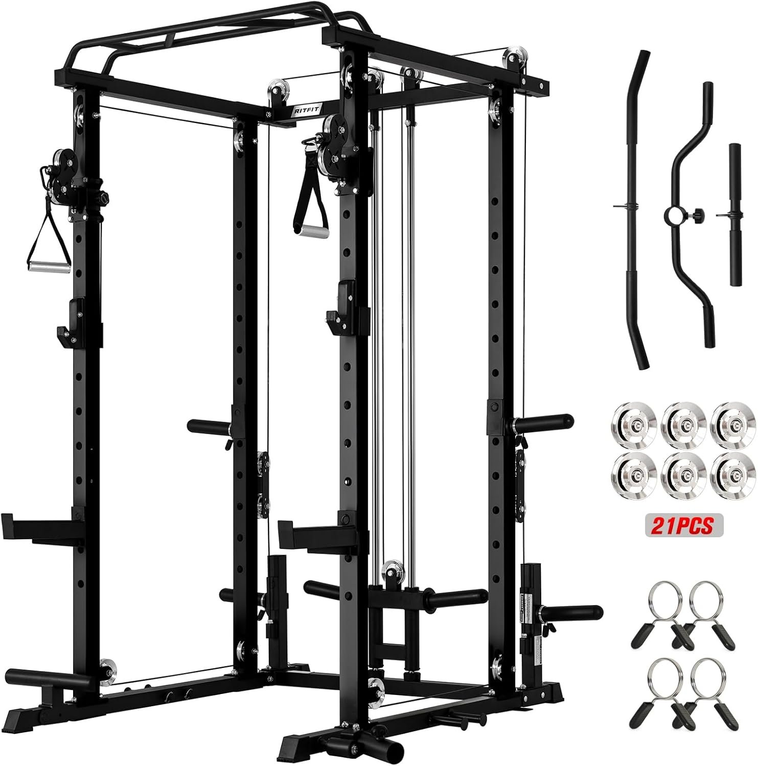 RitFit Upgraded PPC-P3 Power Cage 3-in-1 Home Gym with Aluminum Pulley System