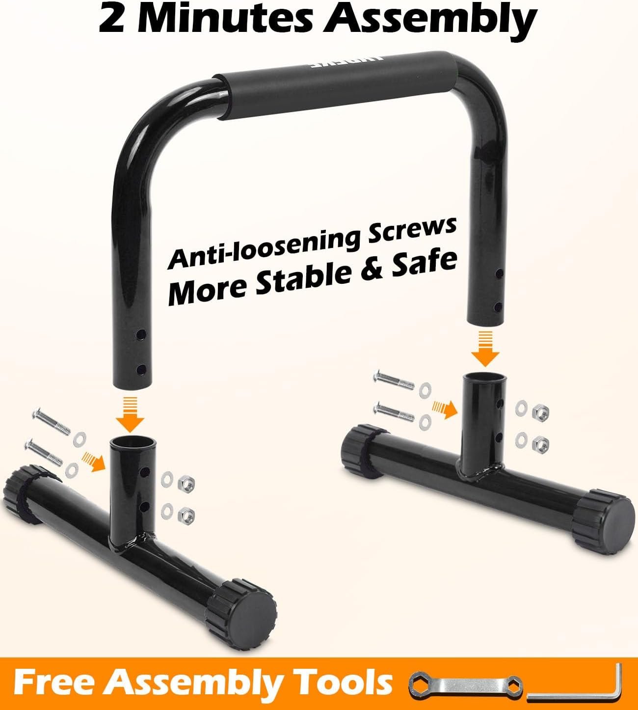 TABEKE Push Up Bar 14'' High Steel Parallettes and Dip Bar with Full Coverage Foam Handle