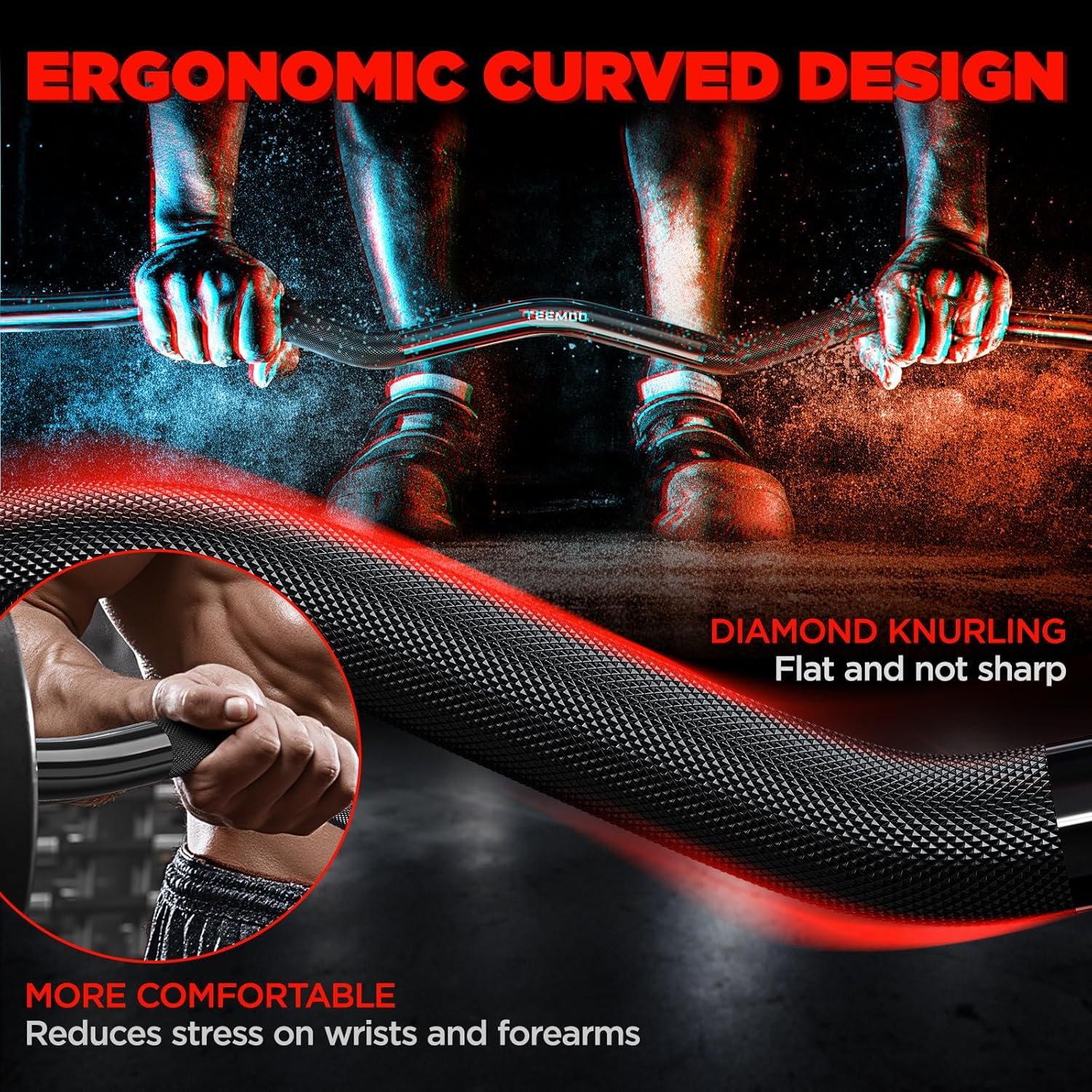 TEEMOO Olympic EZ Curl Barbell Bar 47" Curl Bar with 2 Spring Collars