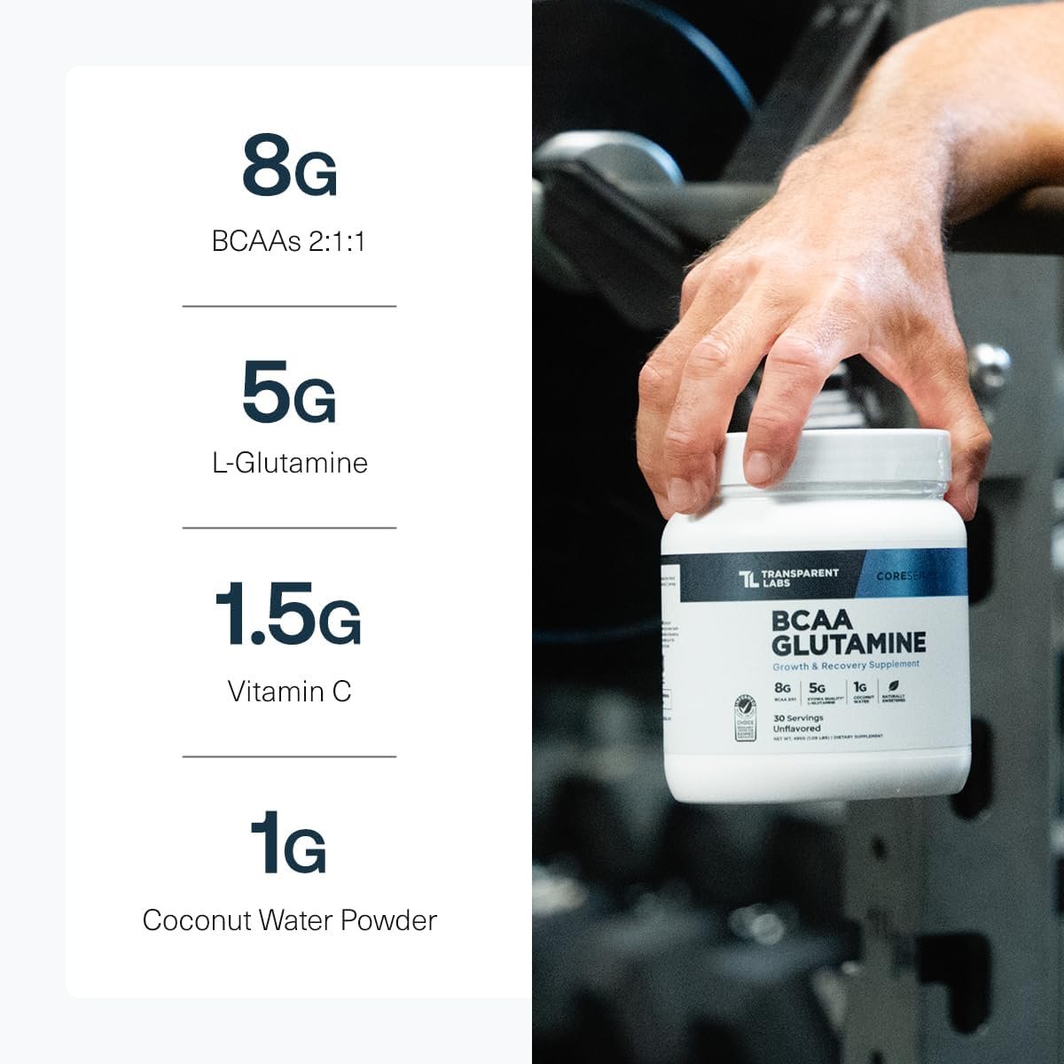 Transparent Labs BCAA Glutamine 8000 Mg of BCAA Powder with L Glutamine