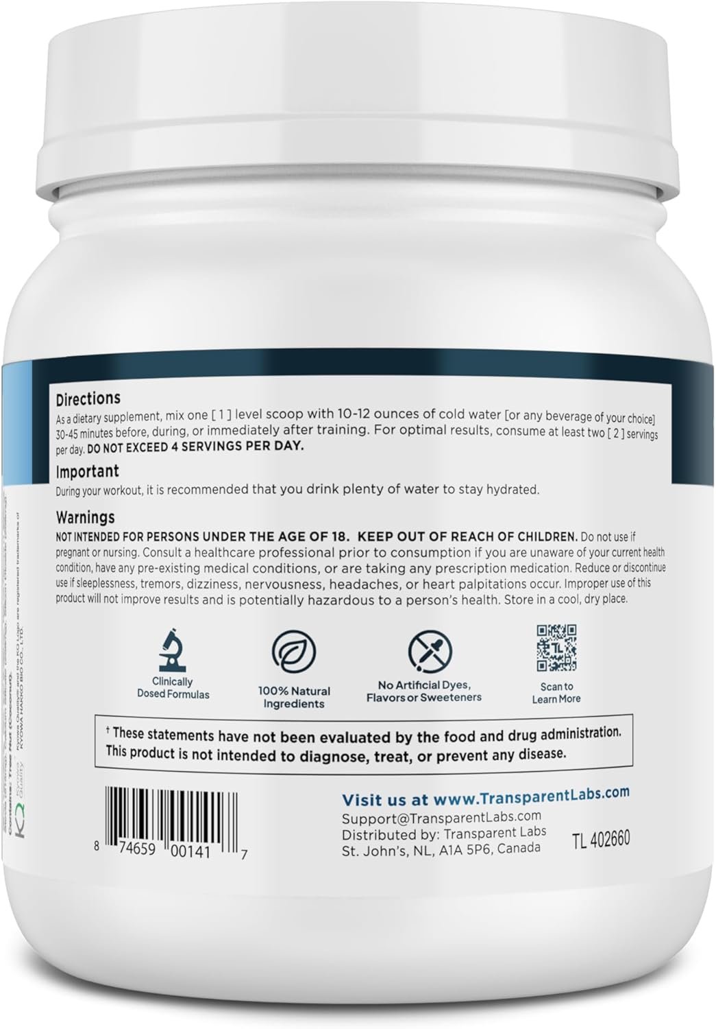 Transparent Labs BCAA Glutamine 8000 Mg of BCAA Powder with L Glutamine