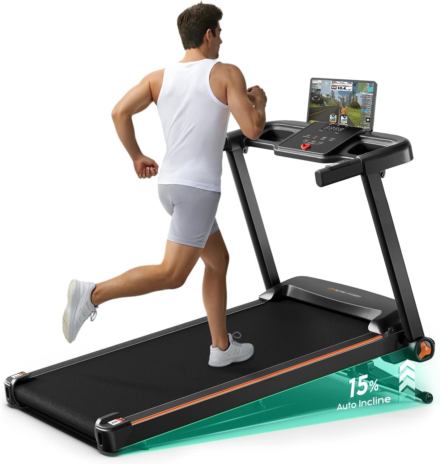 Treadmill with 0-15% Auto Incline 3.5HP Quiet Brushless Foldable Treadmills for Home