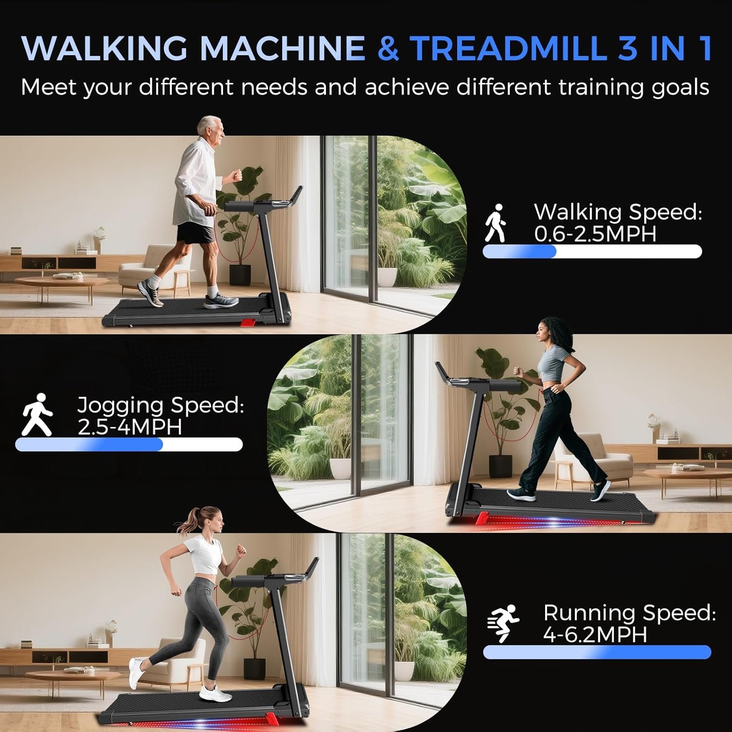 Treadmill with Incline 3-in-1 Portable Treadmills for Home