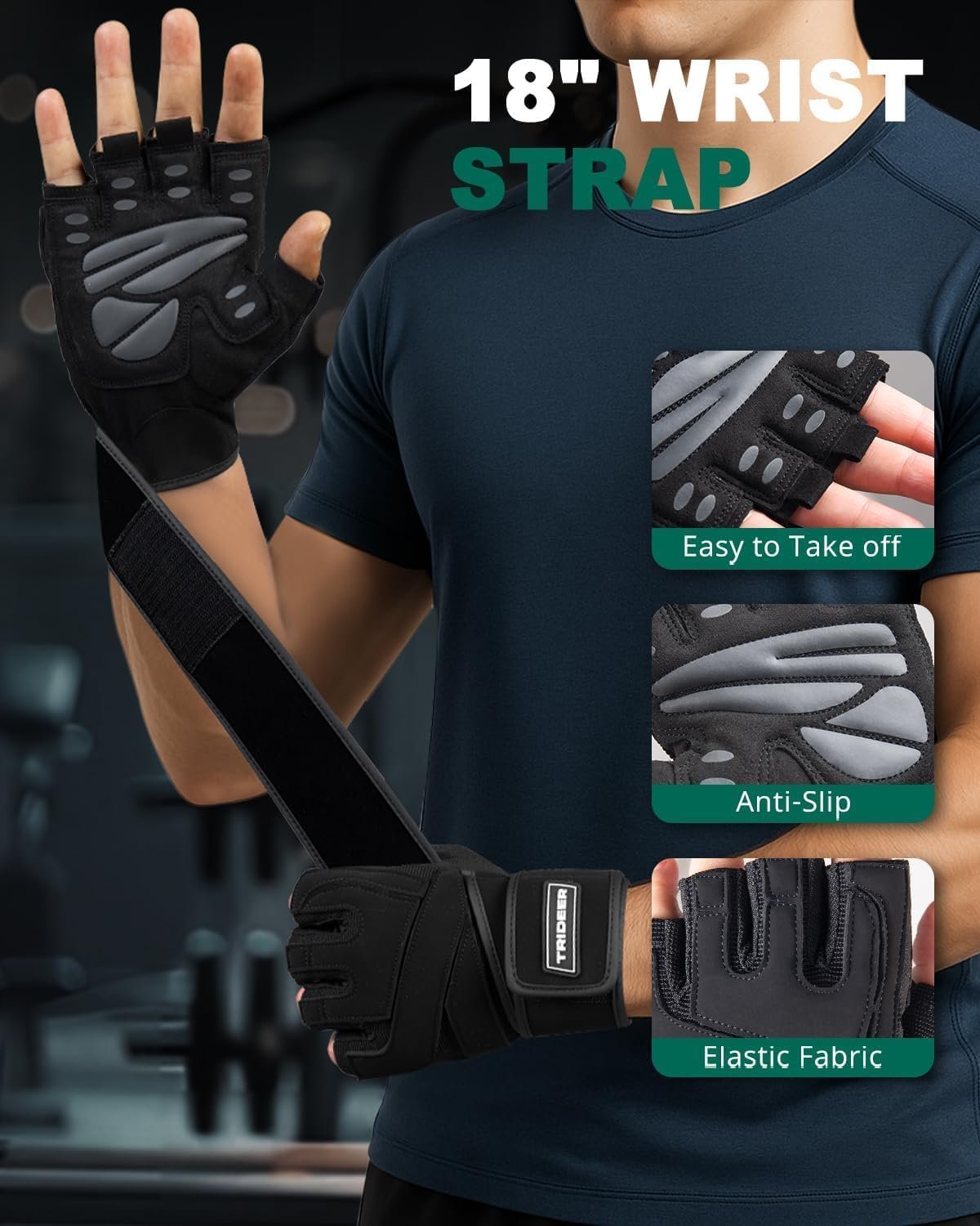 Trideer Workout Gloves for Men Weight Lifting Gloves with Wrist Wrap Support