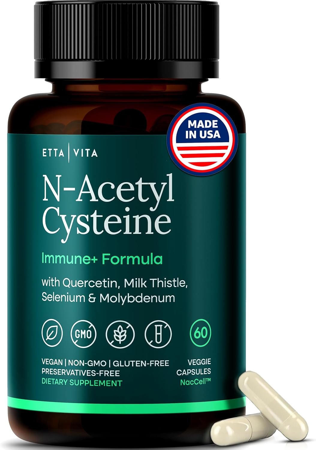 Vegan Liver Detox and Cleanse NAC Supplement N-Acetyl Cysteine 600mg with Quercetin 1