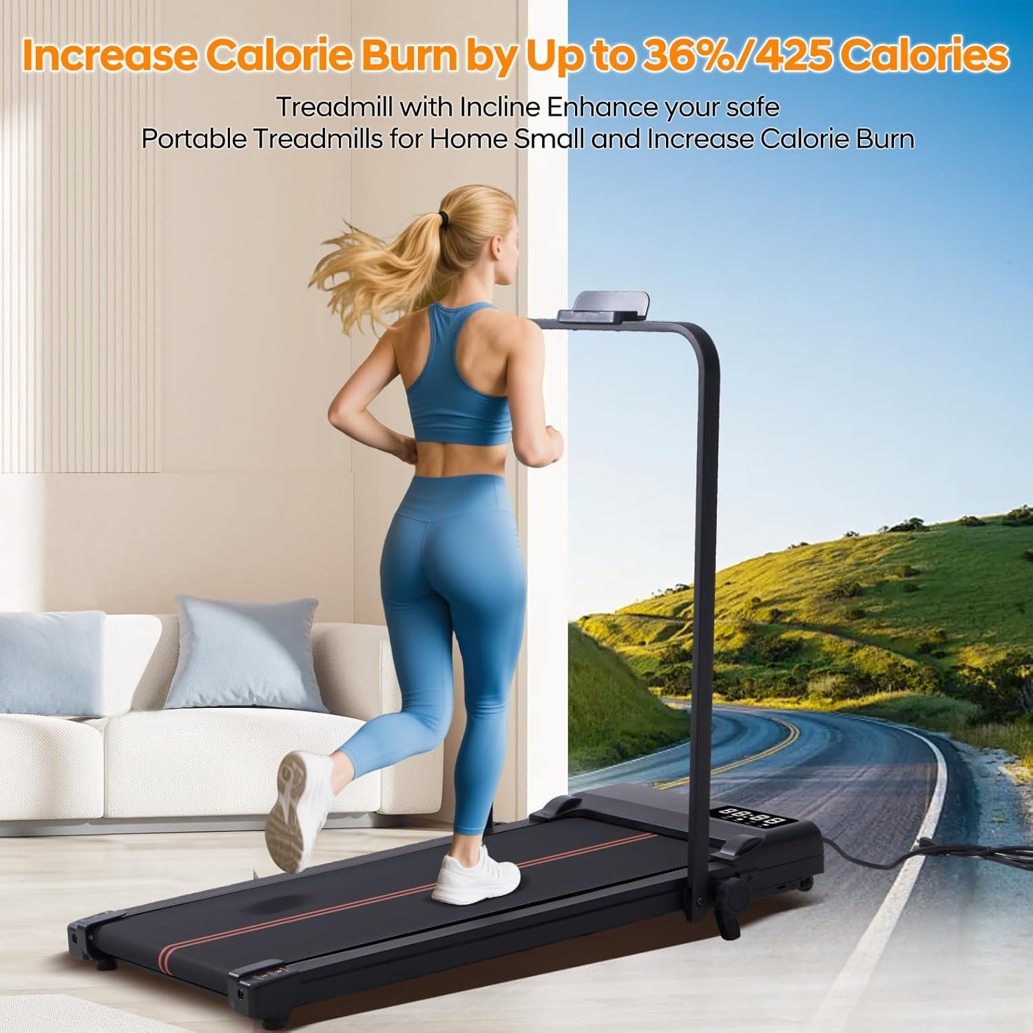Walking Pad with Handle Bar and Incline 3.0HP Portable Small Treadmill