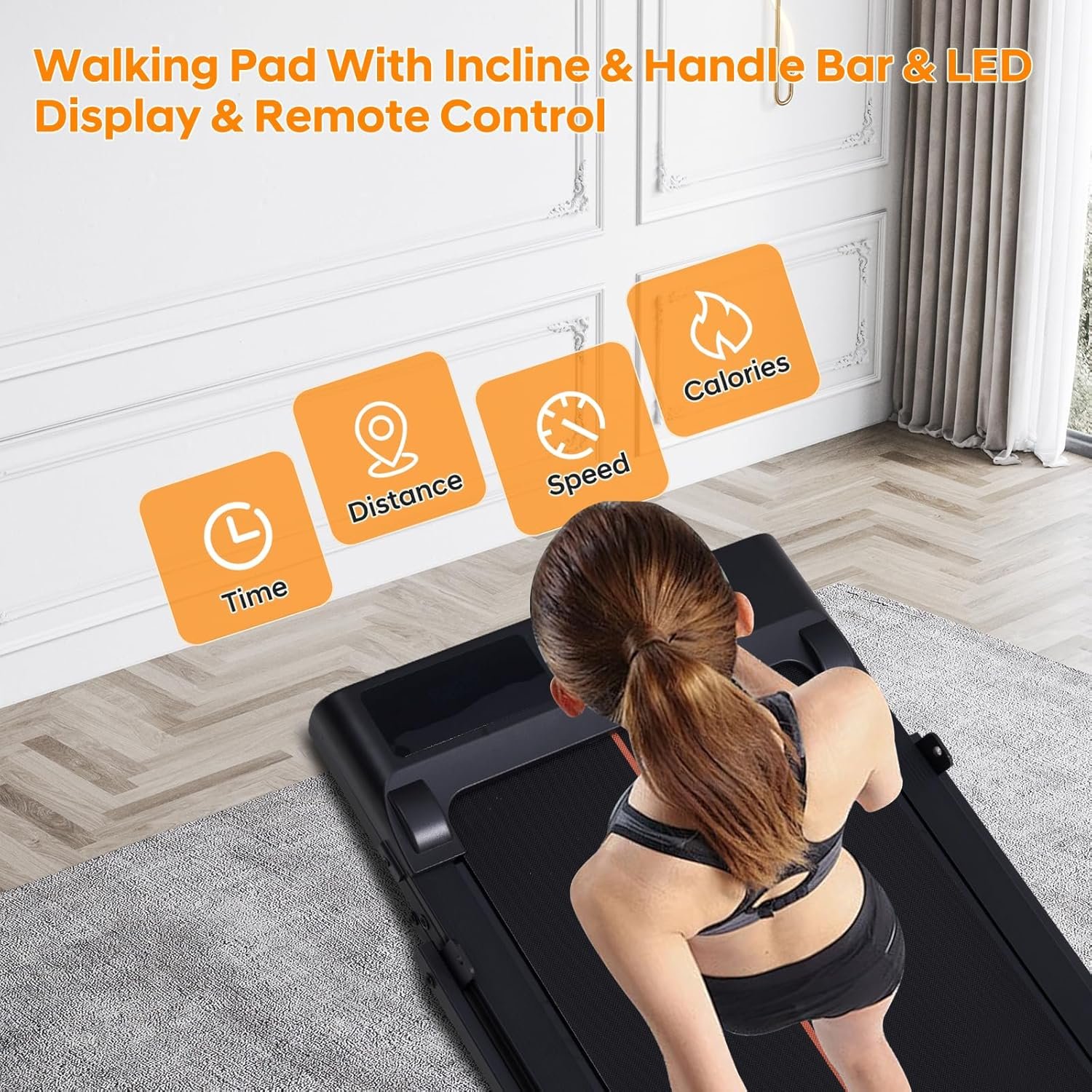 Walking Pad with Handle Bar and Incline 3.0HP Portable Small Treadmill
