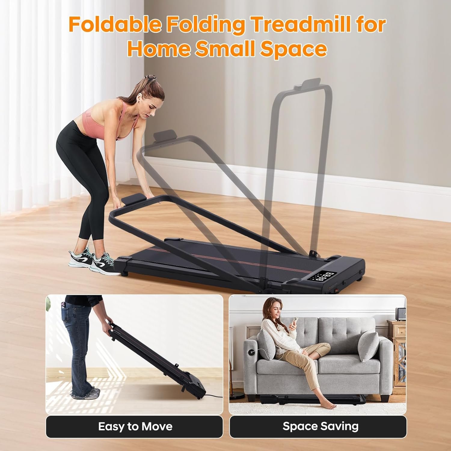 Walking Pad with Handle Bar and Incline 3.0HP Portable Small Treadmill