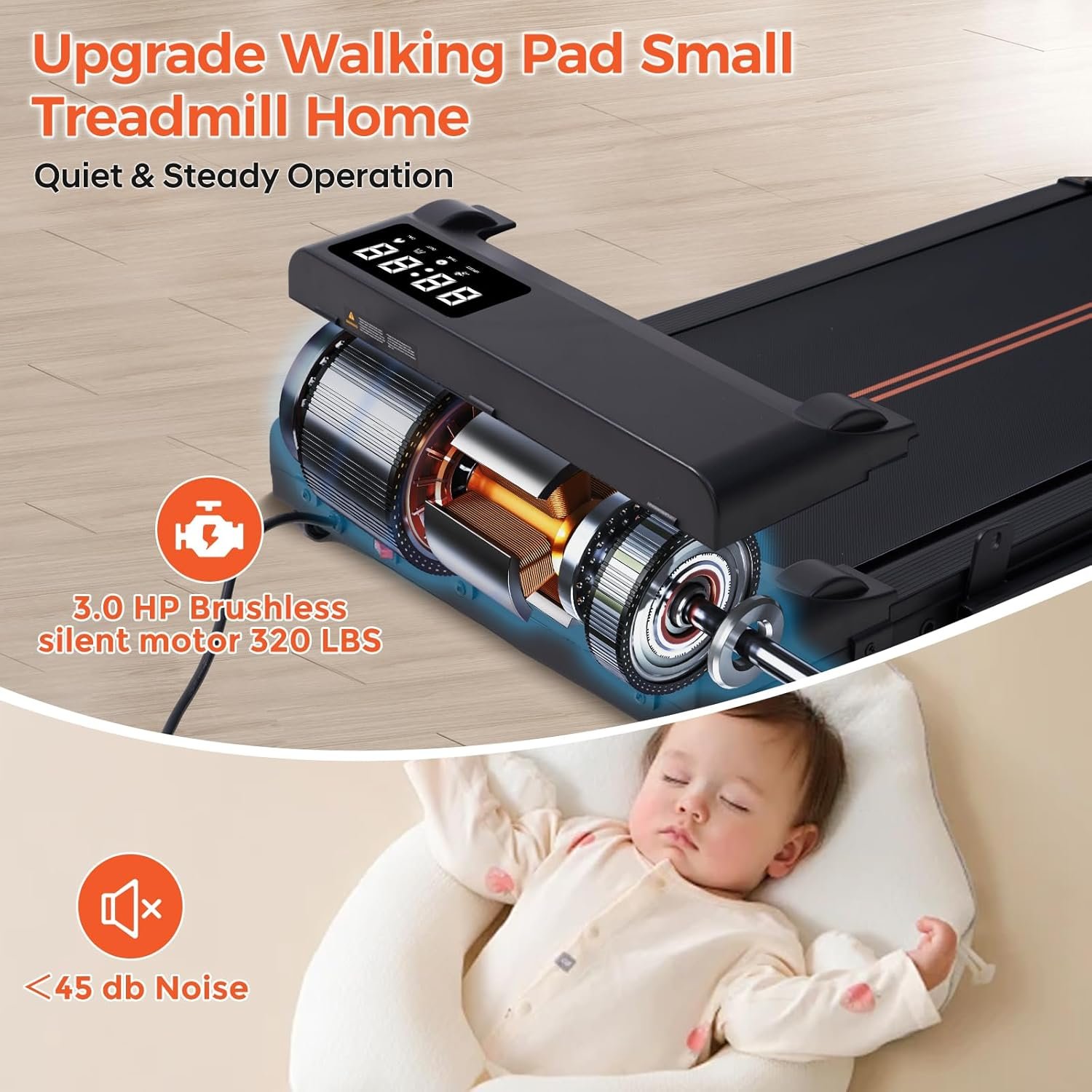 Walking Pad with Handle Bar and Incline 3.0HP Portable Small Treadmill