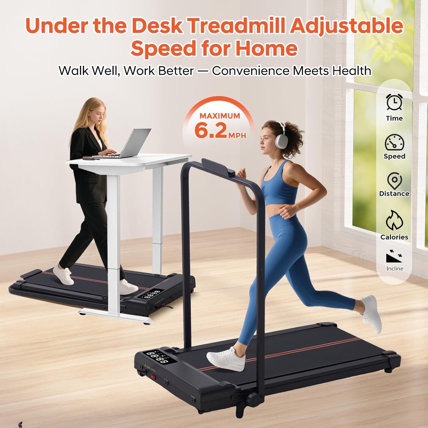 Walking Pad with Handle Bar and Incline 3.0HP Portable Small Treadmill