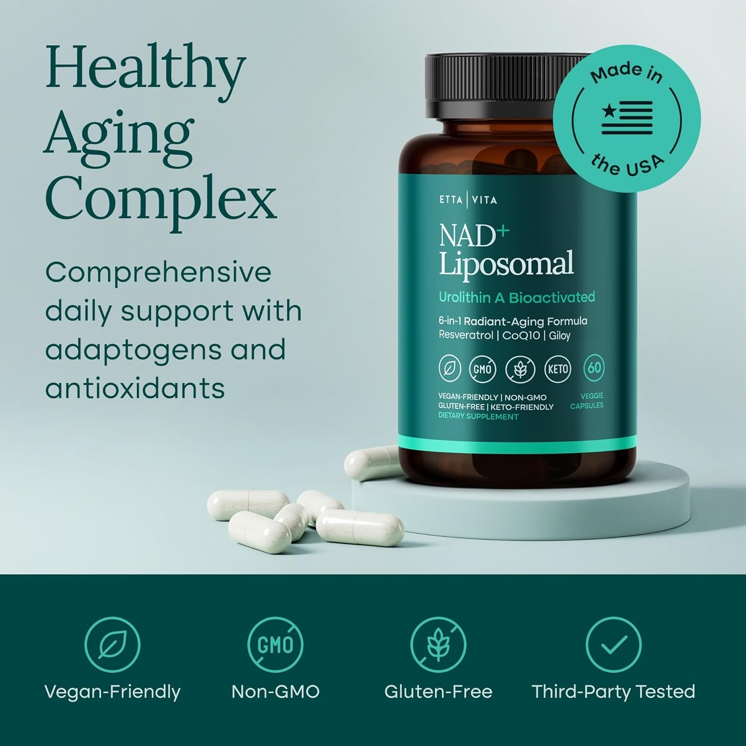 Liposomal NAD+ Supplement with Resveratrol Urolithin A CoQ10 and Giloy 3