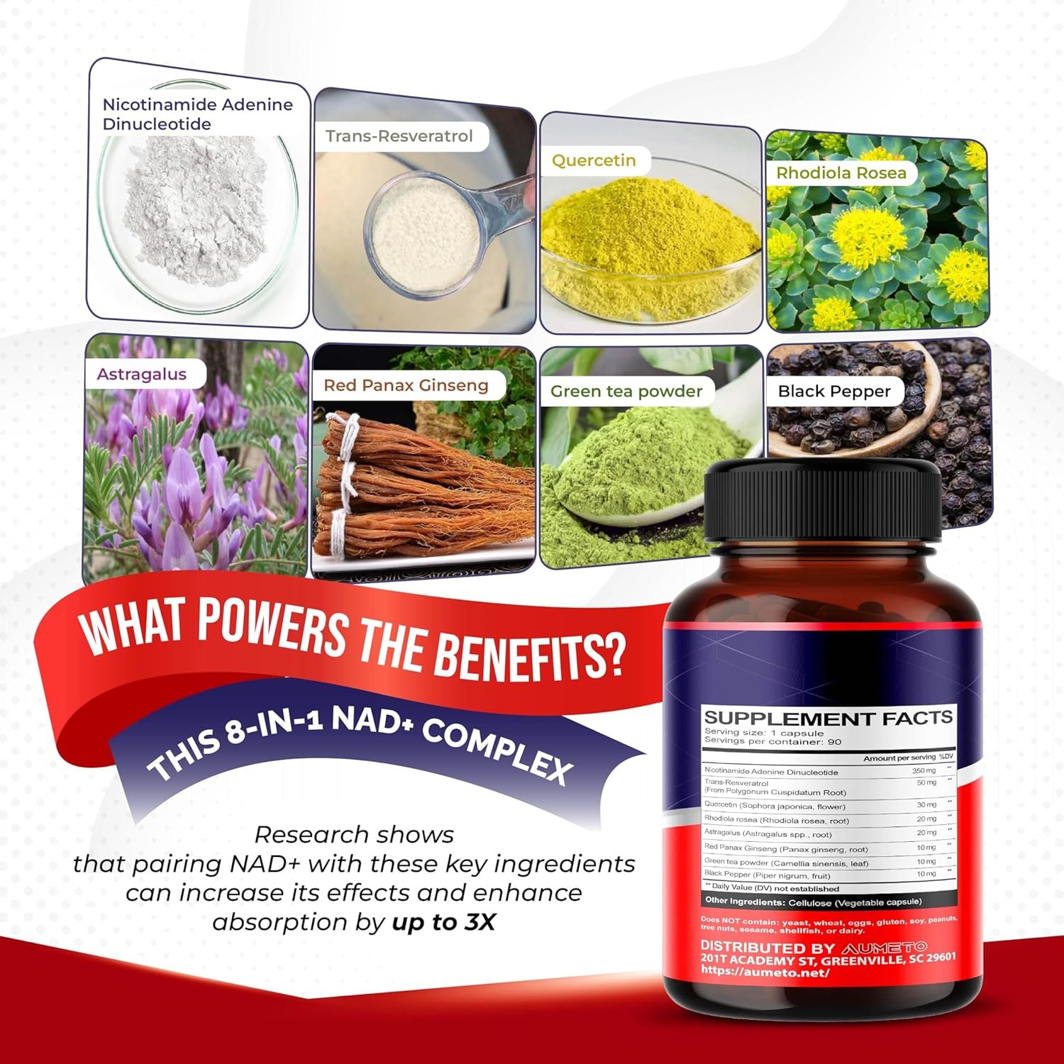 NAD+ 350mg with Trans-Resveratrol Quercetin and Rhodiola 2