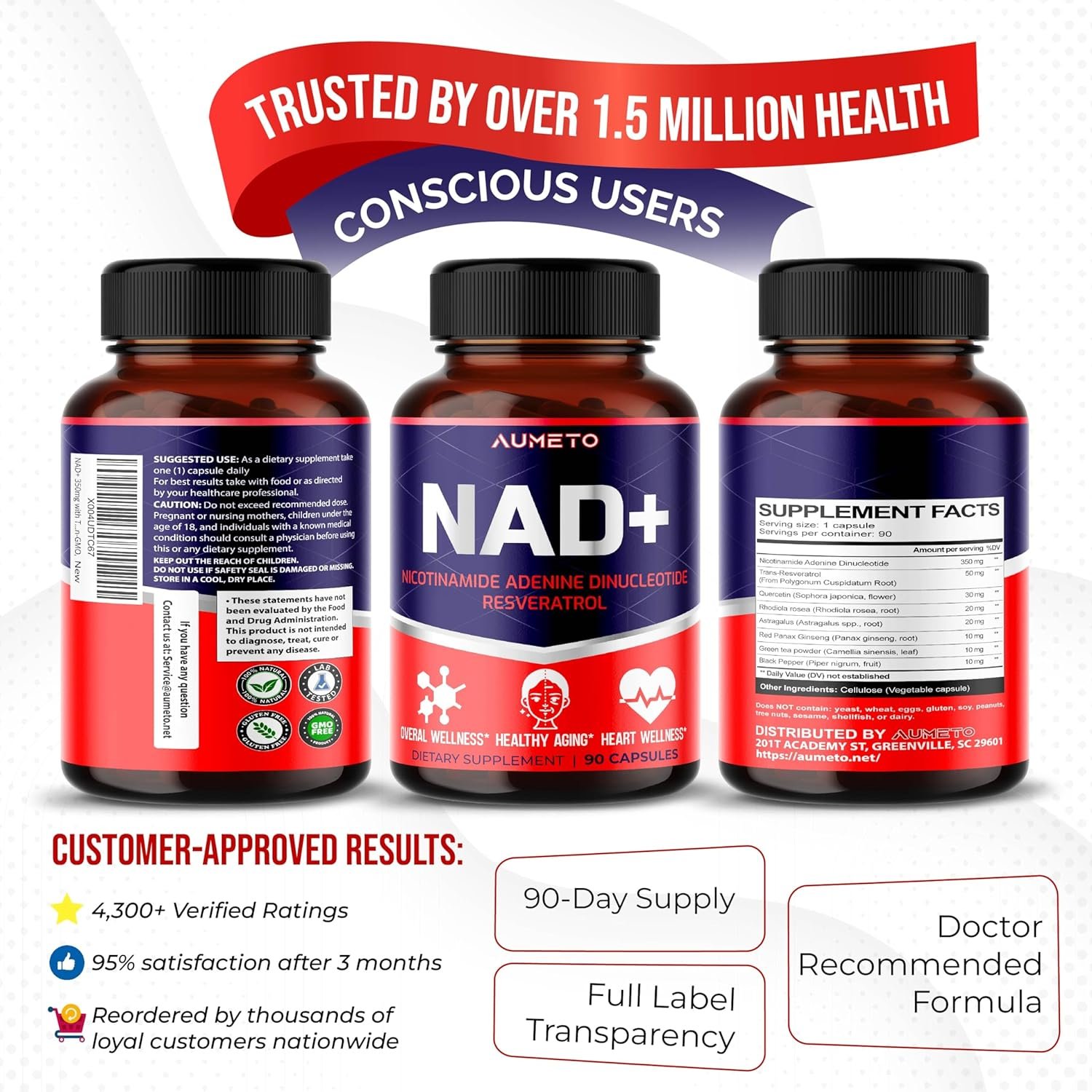 NAD+ 350mg with Trans-Resveratrol Quercetin and Rhodiola 1